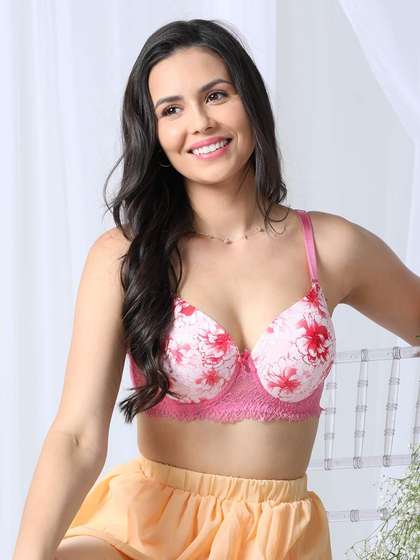 Susie Candy Pink Floral Printed Padded Wired T Shirt Bra