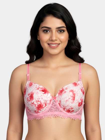 Susie Candy Pink Printed Lace Padded Bra
