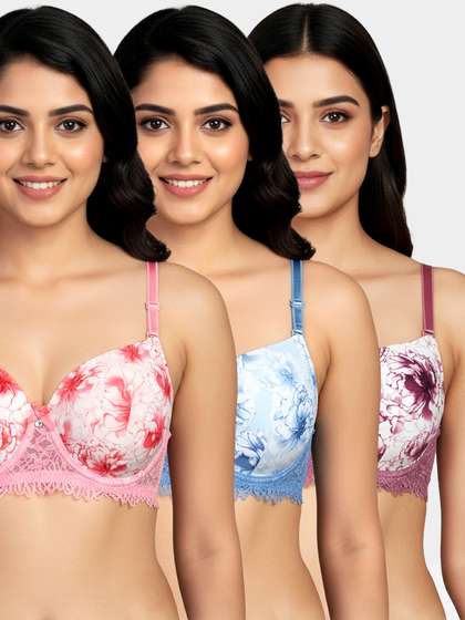 Susie Multicolor Printed Lace Padded Bra Combo A
