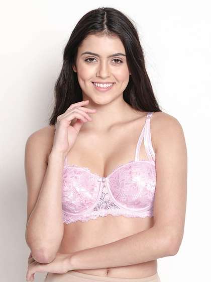 Susie Baby Pink Padded Designer Lace Strappy Front Bra