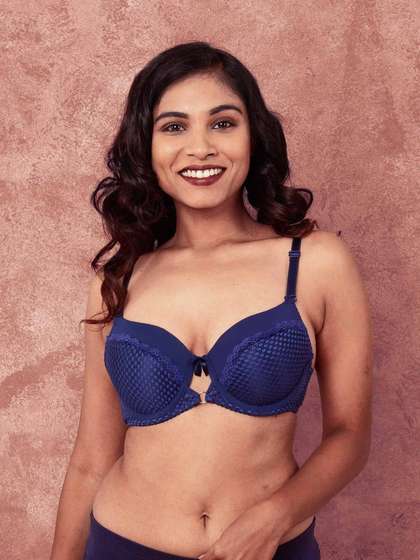 Susie Ocean Blue Padded Wired Designer Lace  Bra