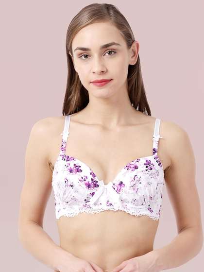 White Purple Susie White Purple Printed Lace Cup Padded Wired Bra