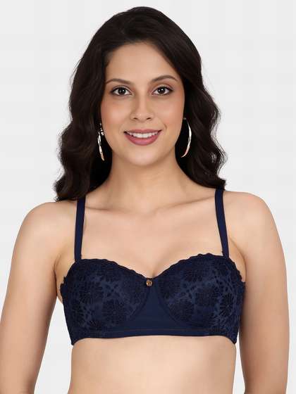 Susie Dark Navy Patterned Lace Balconette Padded Wired Bra
