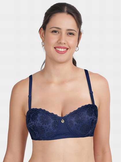 Susie Dark Navy Patterned Lace Balconette Padded Wired Bra