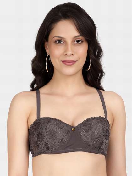 Susie Tornado Grey Patterned Lace Balconette Padded Wired Bra
