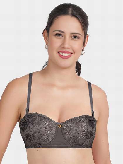Susie Tornado Grey Patterned Lace Balconette Padded Wired Bra