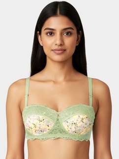 Susie Bay Green Half Lace Printed Padded Wired Bra