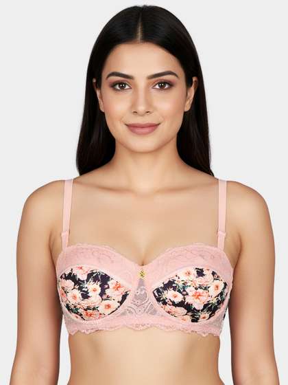 Susie Black Bean Half Lace Printed Padded Wired Bra
