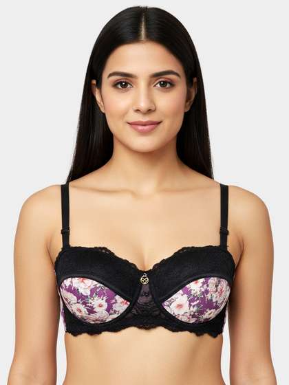 Susie Dark Purple Half Lace Printed Padded Wired Bra