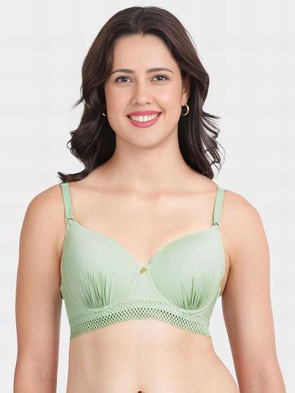 Susie Bay Green Gathered Cups Underband Lace Padded Wired Bra