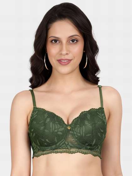 Susie Dark Olive Full Lace Double Front Strap Padded Wired Bra