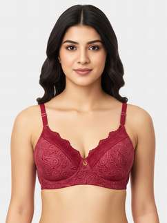 Susie Beet Red Indian Motif Printed Padded Bra