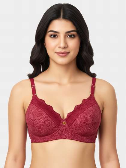 Susie Beet Red Indian Motif Printed Padded Bra