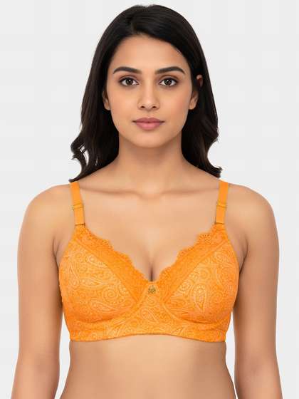 Susie Golden Yellow Indian Motif Printed Padded Bra