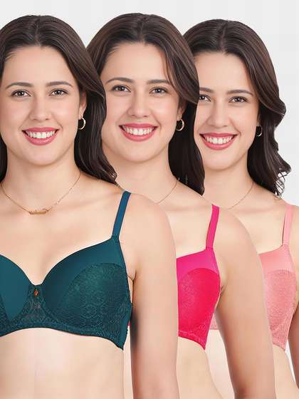 Susie Multicolor Half Lace Padded Wired Bra Combo A