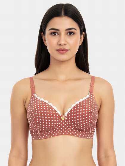 Susie Rosette Polka Printed Lace Neckline Padded Bra