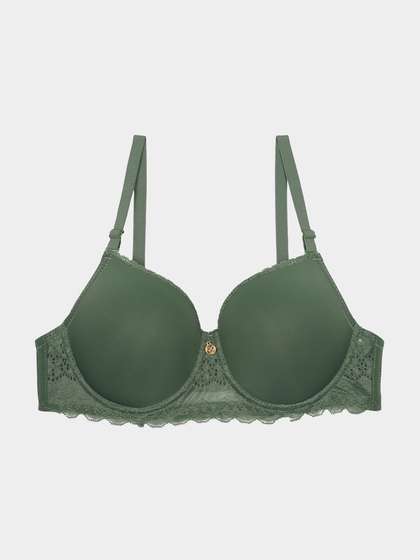 Susie Dark Forest Green Lace Neckline Padded Wired Bra