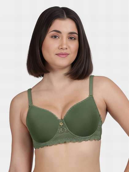 Susie Dark Forest Green Lace Neckline Padded Wired Bra