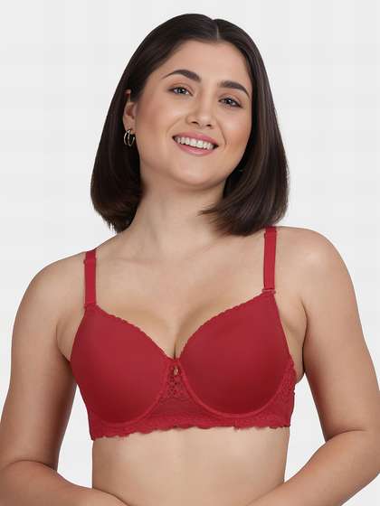 Susie Fiery Red Lace Neckline Padded Wired Bra