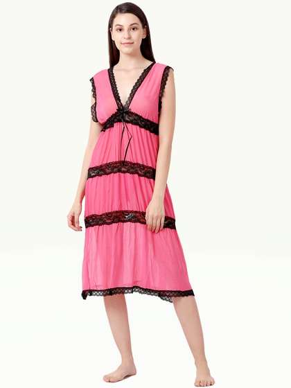 Shyle Pink Mesh Deep V-Neckline Babydoll
