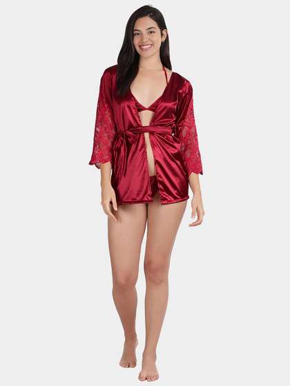 Shyle Cabernet Red Mesh Panel Bell Sleeve Babydoll