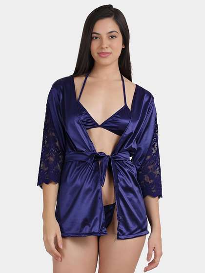 Shyle Dazzling Blue Mesh Panel Bell Sleeve Babydoll