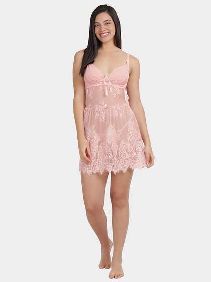 Shyle Baby Pink Fancy Back Full Lace Babydoll