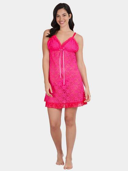 Shyle Fluorescent Pink Full Lace Babydoll