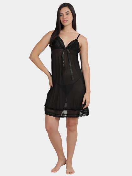 Shyle Black Beauty Triangle Cup Lace Hem Babydoll