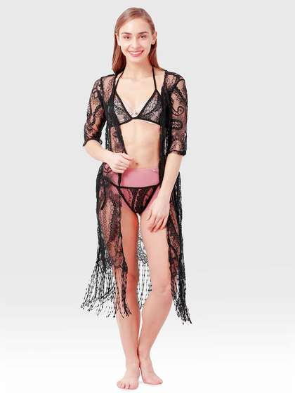 Shyle Black Meshed Lace Three Piece Sexy Babydoll