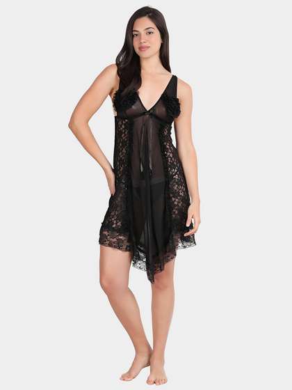 Shyle Black Beauty Heart Shape Applique Asymmetric Babydoll