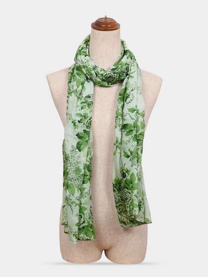 Shyle Green Floral Printed Cozy Soft Scarf