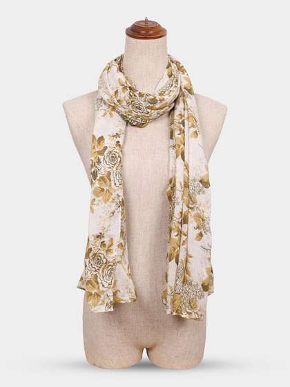 Shyle Light Brown Floral Printed Cozy Soft Scarf