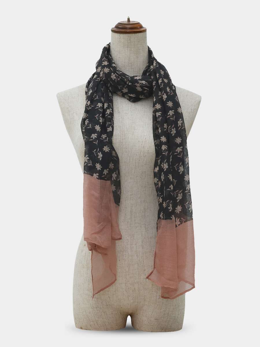 Shyle Black Peach Floral Printed Cozy Soft Scarf