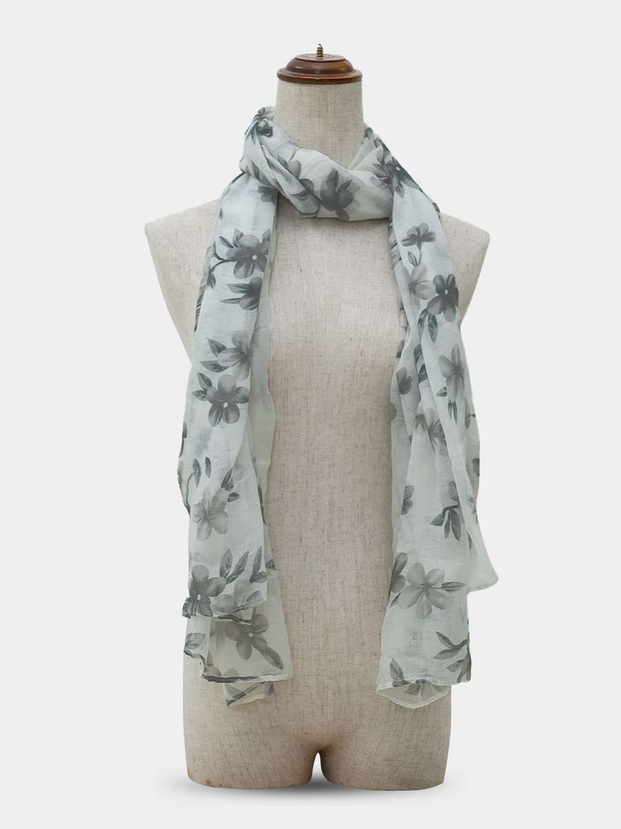 Shyle Bright White Floral Printed Cozy Soft Scarf