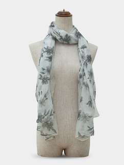 Shyle Bright White Floral Printed Cozy Soft Scarf