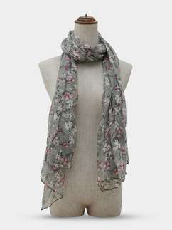 Shyle Cool Grey Cherry Blossom Printed Cozy Soft Scarf