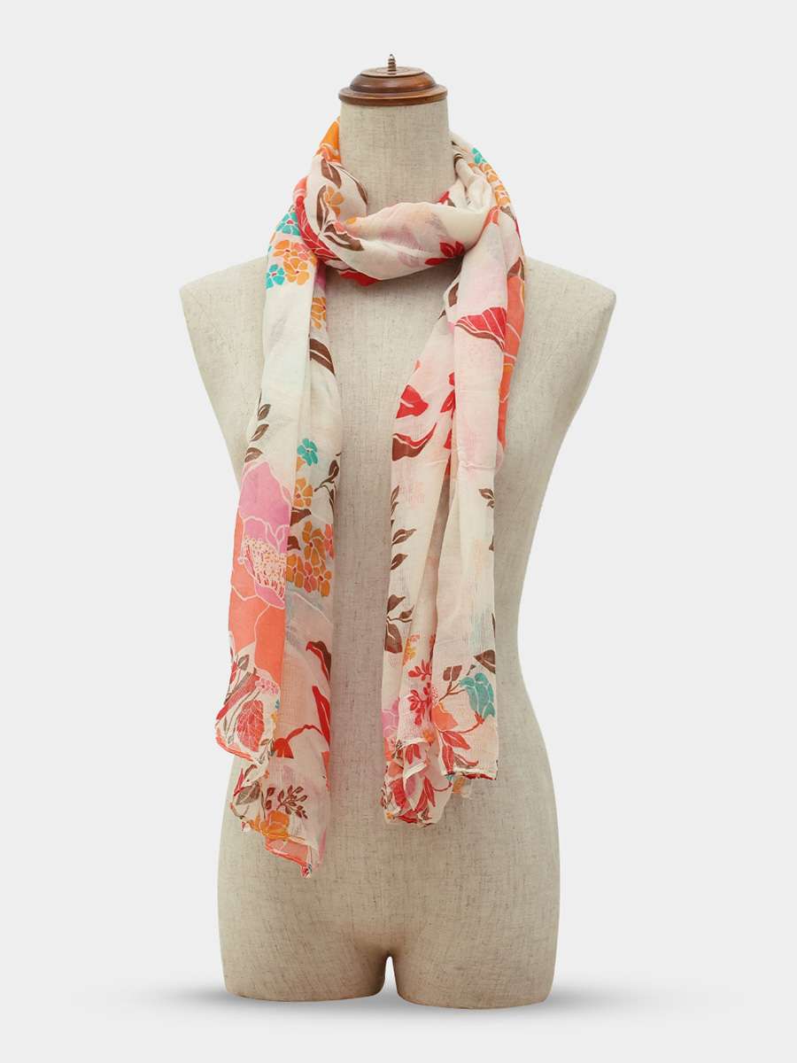 Shyle Gardenia Cream Floral Printed Cozy Soft Scarf