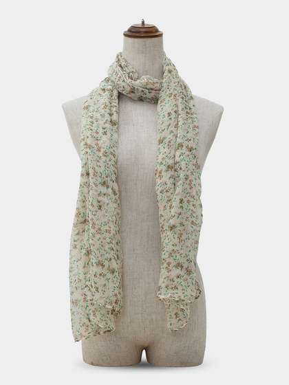 Shyle Green Cream Floral Printed Cozy Soft Scarf
