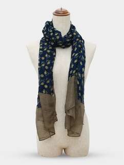 Shyle Navy Blue Yellow Floral Printed Cozy Soft Scarf