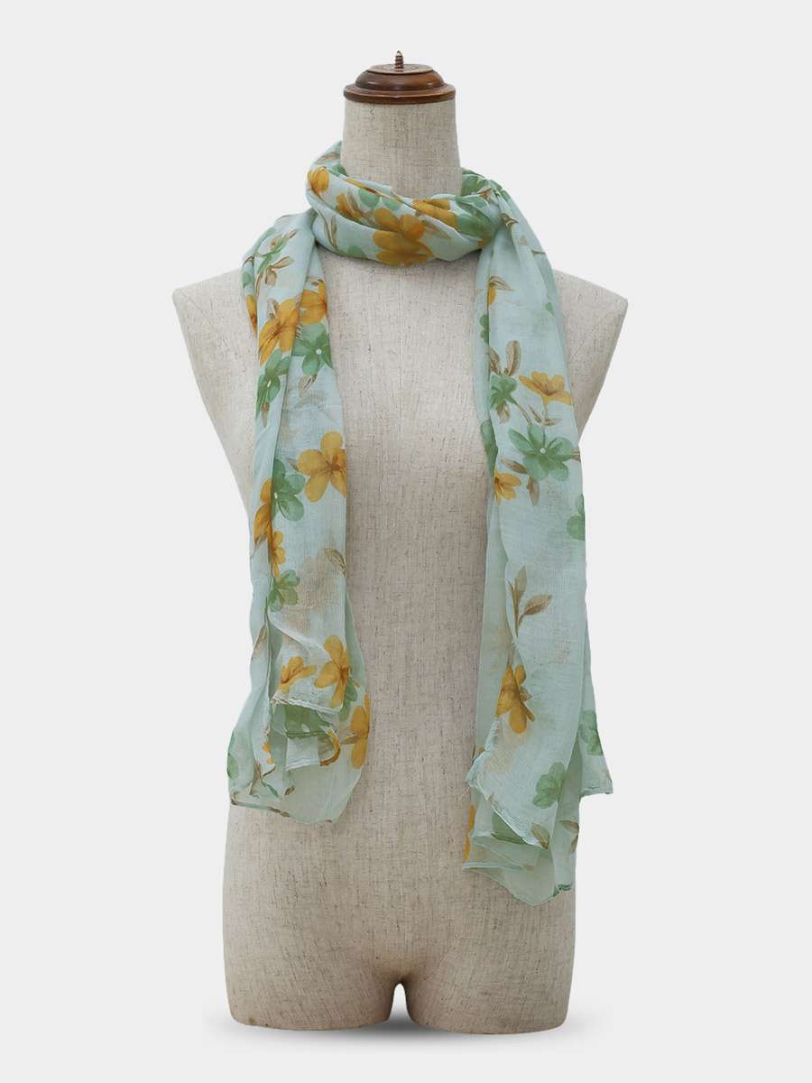 Shyle Sea Foam Floral Printed Cozy Soft Scarf