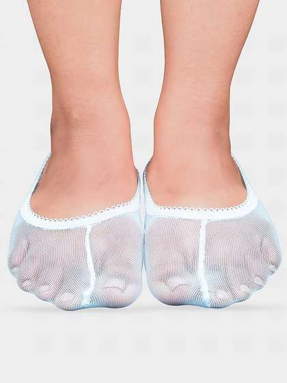 Shyle Light Blue Scallop Elastic Mesh Seamless Ankle Socks