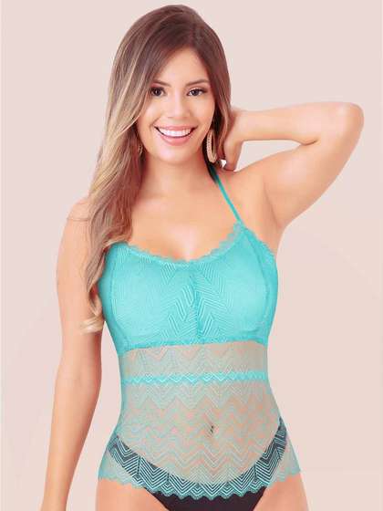 SHYLE TURQUOISE FULL LACE ADJUSTABLE STRAP SEXY CAMISOLE