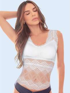 SHYLE WHITE PLUNGE FULL LACE SEXY CAMISOLE