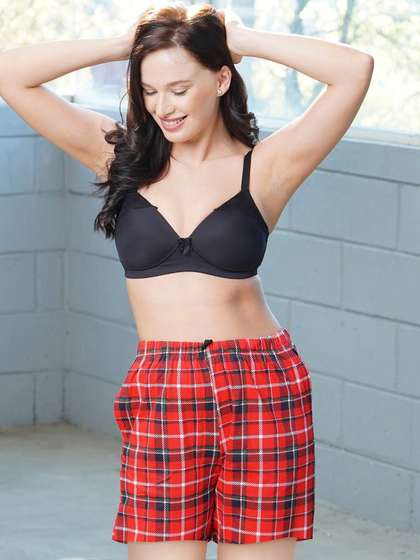 Shyaway Fiery Red Check Print Mid Thigh Shorts