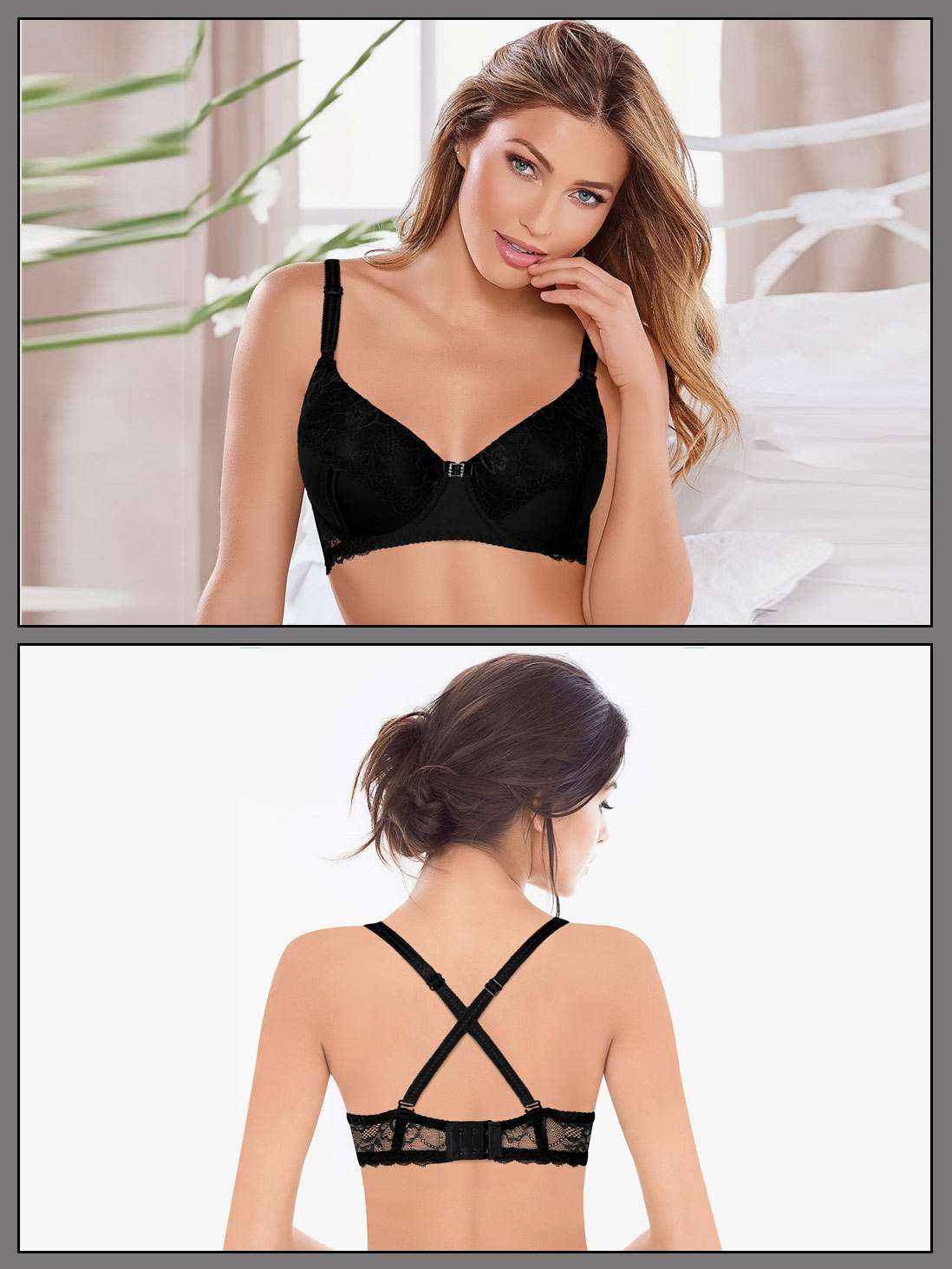 Shyle Black Push Up Bra with Zigzag Seam Stitched Cups