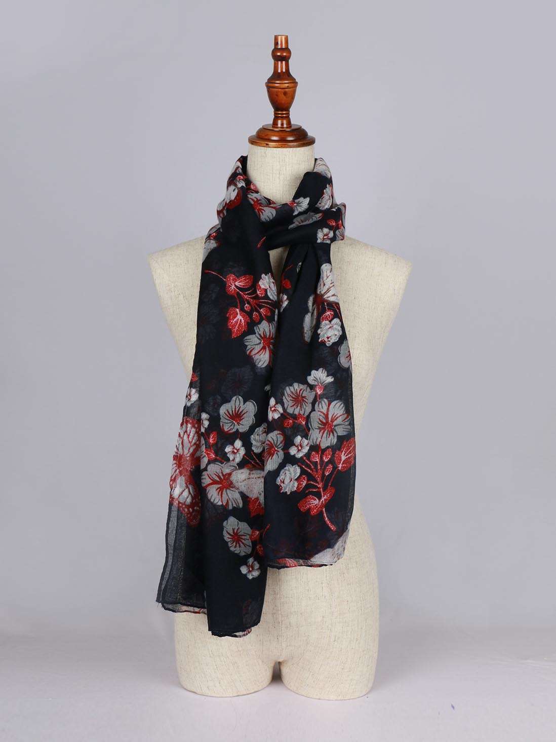 Shyle Black Red Floral Printed Scarf