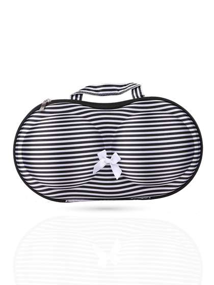 Shyle Black White Stripe EVA Travel Bra Bag With Bow At Front