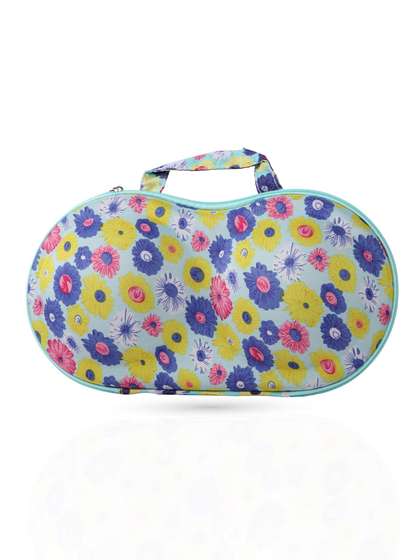 Shyle Blue Pink Flower Print EVA Travel Bra Bag