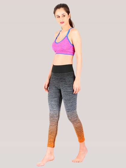Shyle Double Shade Black Orange Stripes Sports Pant